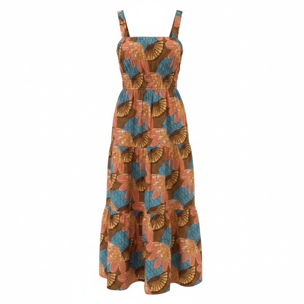 Cleobella Jolene Ankle Orange and‎ Brown Dress Large Organic Cotton